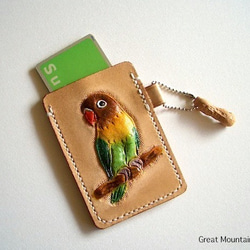 ボタンインコ インコ鳥 革 パス 鳥グッズ レザー カードケース プレゼント インコグッズ 2枚目の画像