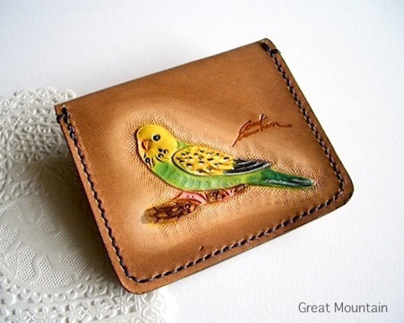 セキセイインコ 革 コインケース 鳥 レザー インコ プレゼント インコグッズ 鳥グッズ 3枚目の画像