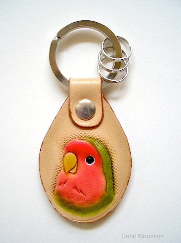 Kozakura鸚鵡鑰匙扣鸚鵡皮革桃面愛情鳥 第1張的照片