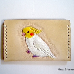 オカメインコ 鳥 革 インコ 鳥グッズ レザー カードケース プレゼント インコグッズ パスケース 2枚目の画像