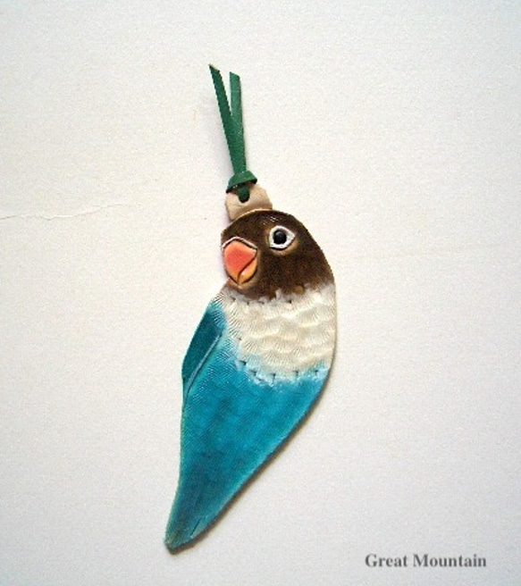 復刻版　限定　ブルー ボタンインコ 革 しおり インコ インコグッズ 鳥 プレゼント 1枚目の画像
