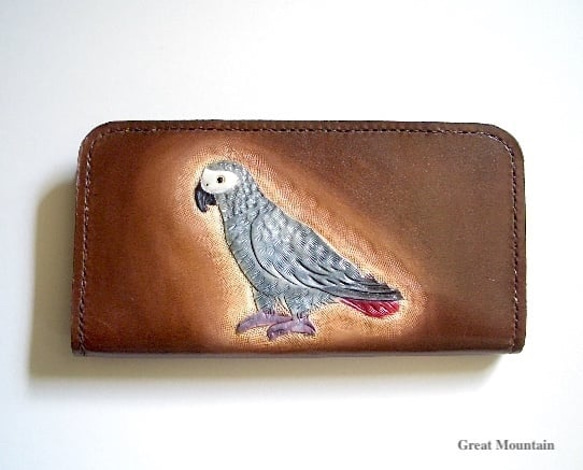 ヨウム　お財布　長財布　レザー　革　小鳥　インコ　オウム 3枚目の画像