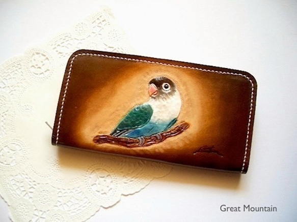 ボタンインコ お財布 長財布 レザー 革 小鳥 インコ オウム 長財布