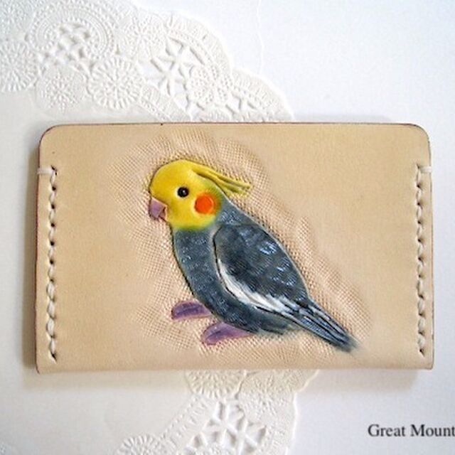 ノーマル　並オカメ　オカメインコ 鳥 革 インコ 鳥グッズ レザー カードケース プレゼント インコグッズ パスケース