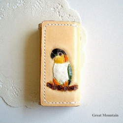 Great Mountainハンドメイドインコレザーキーホルダーコインケース コンパクト お財布 セキセイインコ ブルー セキセイ 革 コイン