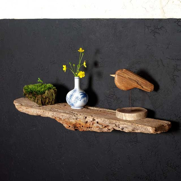 【送料無料】流木の壁掛けシェルフ、花器付き－２７　 1枚目の画像