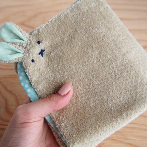 名入れ可♪うさちゃん大判タオルハンカチ♡ベージュうさぎちゃん