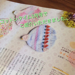 ★雑誌掲載作品★miniタオルハンカチ☆セキセイインコちゃん柄パープル 4枚目の画像