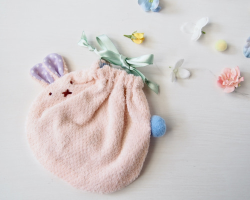 名入れ可♪まんまるうさぎんちゃく 巾着 ピンク 巾着袋 アトリエ