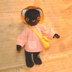 【受注製作】幼稚園 黒猫縫いぐるみ（ピンク） 1枚目の画像