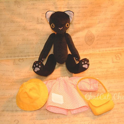 【受注製作】幼稚園 黒猫縫いぐるみ（ピンク） 3枚目の画像