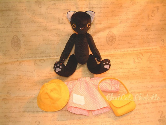 【受注製作】幼稚園 黒猫縫いぐるみ（ピンク） 3枚目の画像