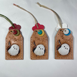 シマエナガのL字ファスナーハーフウォレット レザーカービング本革一点