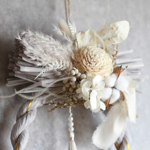 お正月のあとはミニスワッグに】2wayしめ縄リース グレー輪型白 しめ縄