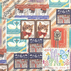 おしゃれ紙「切手」 A4　3枚入　外国から来た小包のような切手柄のラッピングペーパー 1枚目の画像