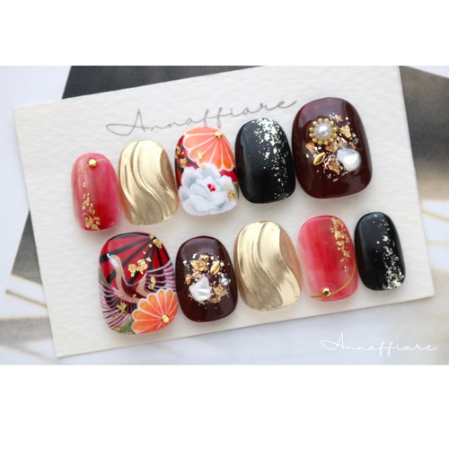 カラー＆柄オーダー可】和装ネイルチップ/Annaffiare成人式振袖和柄  