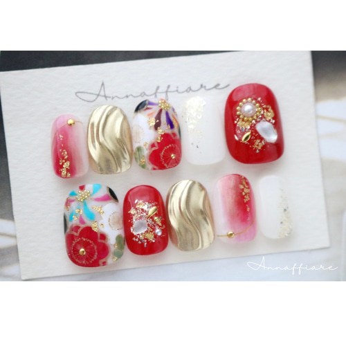 カラー＆柄オーダー可】和装ネイルチップ/Annaffiare成人式振袖和柄  