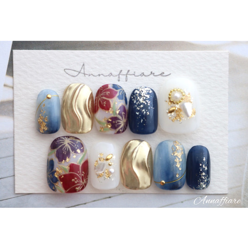 振袖柄オーダー♡和装ネイルチップ/振袖成人式浴衣白無垢着物和柄日本