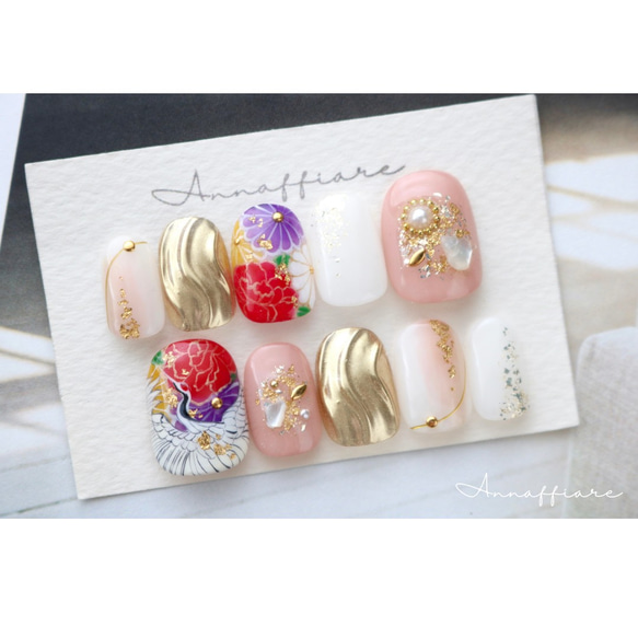 カラー＆柄オーダー】和装ネイルチップ/Annaffiare成人式振袖和柄日本  