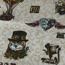 珍しい！　カッコいい猫とフクロウのジャーニーな カットクロス（110cm×50cm） 綿オックス 2枚目の画像