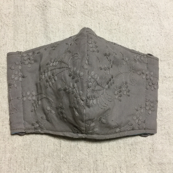 大人用立体マスク  刺繍レース生地  カーキ色 綿×Wガーゼ 1枚 2枚目の画像