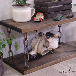 ミニシェルフ ミニラック 飾り棚 エボニー ステンレス鎖（チェーン