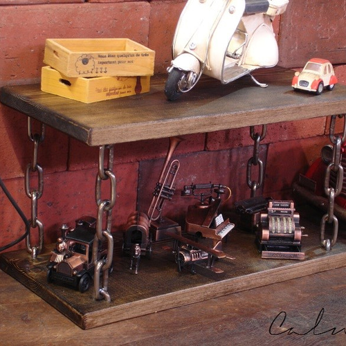 ミニシェルフ ミニラック 飾り棚 エボニー ステンレス鎖（チェーン