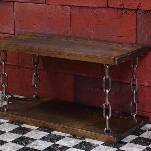 ミニシェルフ ミニラック 飾り棚 エボニー ステンレス鎖（チェーン