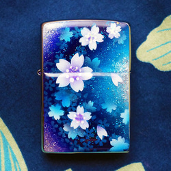 名入れ無料 ZIPPO　蒼桜　ジッポ　ライター 箱付き　銀箔 1枚目の画像