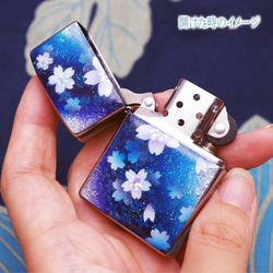 名入れ無料 ZIPPO　蒼桜　ジッポ　ライター 箱付き　銀箔 3枚目の画像