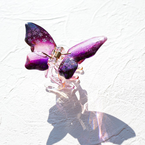 手描き バンスクリップ 桜 ピンク紫 ヘアクリップ ヘアクリップ