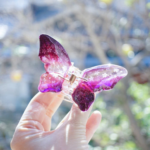 手描き バンスクリップ 桜 ピンク紫 ヘアクリップ ヘアクリップ