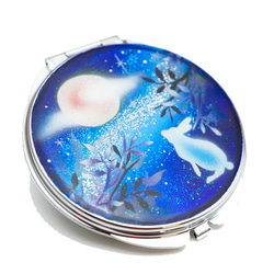 Free Name Round Mirror Tsukimi Rabbit Full Moon Compact Mirror 銀 第1張的照片