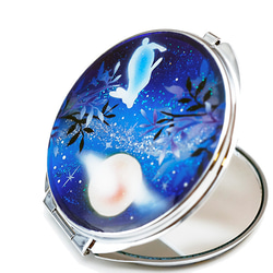 Free Name Round Mirror Tsukimi Rabbit Full Moon Compact Mirror 銀 第3張的照片