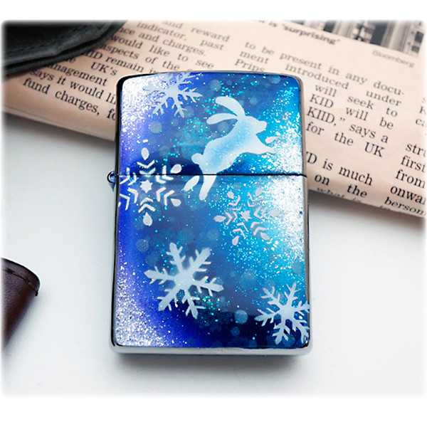 名入れ無料 ZIPPO　雪の結晶とうさぎ ライター　箱付き　銀箔 7,161円