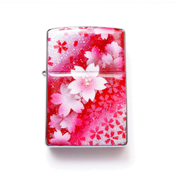名入れ無料 手描き ZIPPO 蒼月と桜 ジッポ ライター 箱付き 銀箔