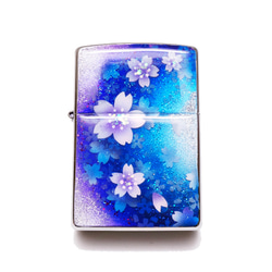 名入れ無料 ZIPPO　両面アート　蒼桜　ライター 箱付き　銀箔 1枚目の画像