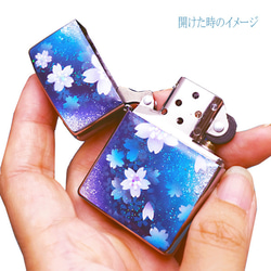 名入れ無料 ZIPPO　両面アート　蒼桜　ライター 箱付き　銀箔 5枚目の画像