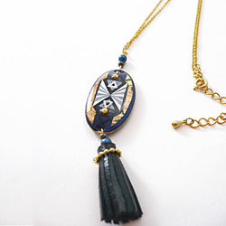 Leather tassel [Navy×Black]　ネックレス　純金箔 1枚目の画像