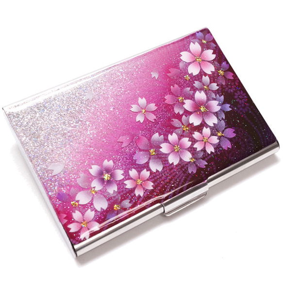 カードケース 真紅色　桜 名刺ケース　銀箔 2枚目の画像