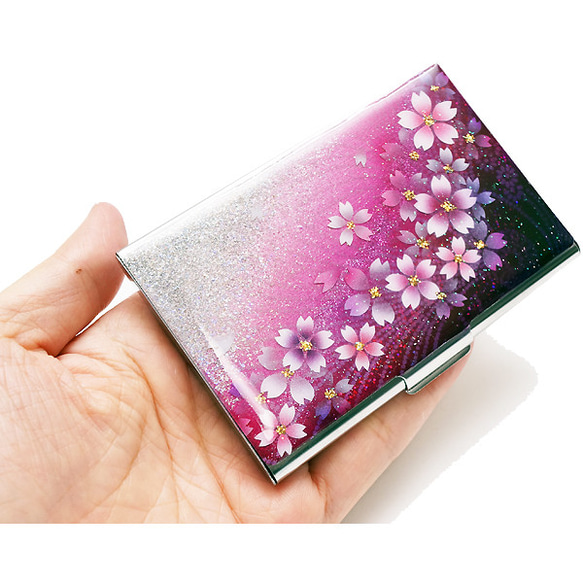 カードケース 真紅色　桜 名刺ケース　銀箔 5枚目の画像
