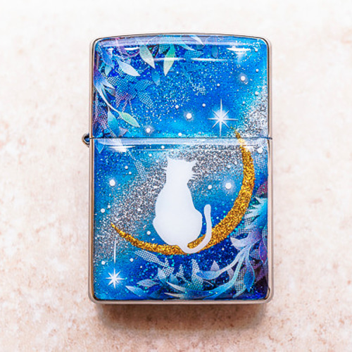 ZIPPO ライター かわいい キャット＆フラワー ブルー ジッポ 猫