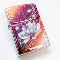 名入れ無料 ZIPPO 牡丹 金箔 ジッポ ライター 箱付き　銀箔 2枚目の画像