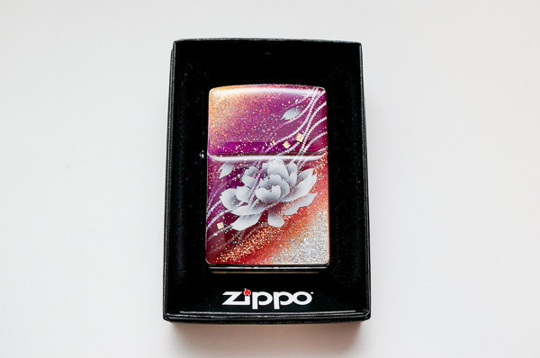 名入れ無料 ZIPPO 牡丹 金箔 ジッポ ライター 箱付き　銀箔