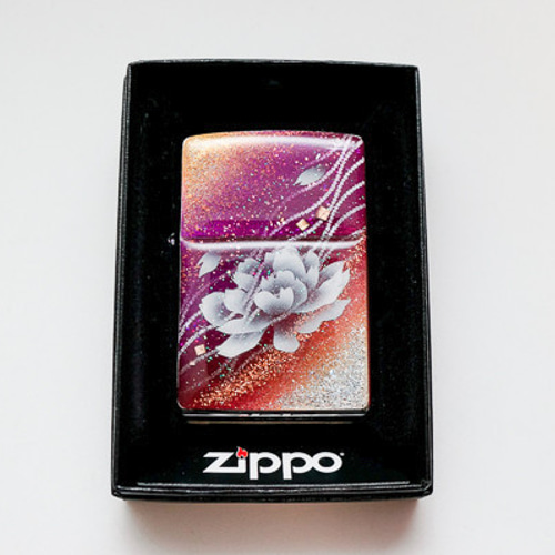 名入れ無料 ZIPPO 牡丹 金箔 ジッポ ライター 箱付き 銀箔 小物