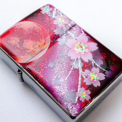 名入れ無料　ZIPPO 炎月と桜 ジッポ ライター 箱付き　銀箔 3枚目の画像