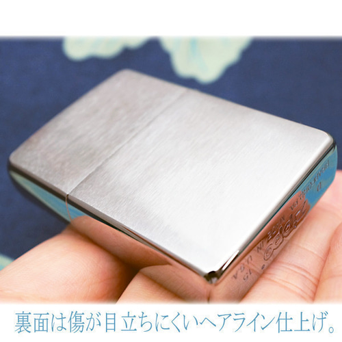 名入れ無料 手描き ZIPPO 蒼月と桜 ジッポ ライター 箱付き 銀箔
