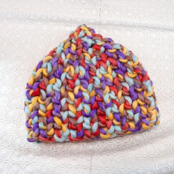 【値下】ストレッチ編み　カラフルロービングのニット帽　マルチカラー系　No.1 4枚目の画像