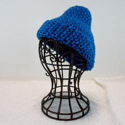 【特価品】ストレッチ編みのニット帽　ブルー 3枚目の画像