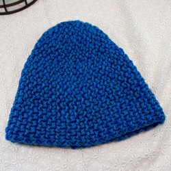【特価品】ストレッチ編みのニット帽　ブルー 4枚目の画像